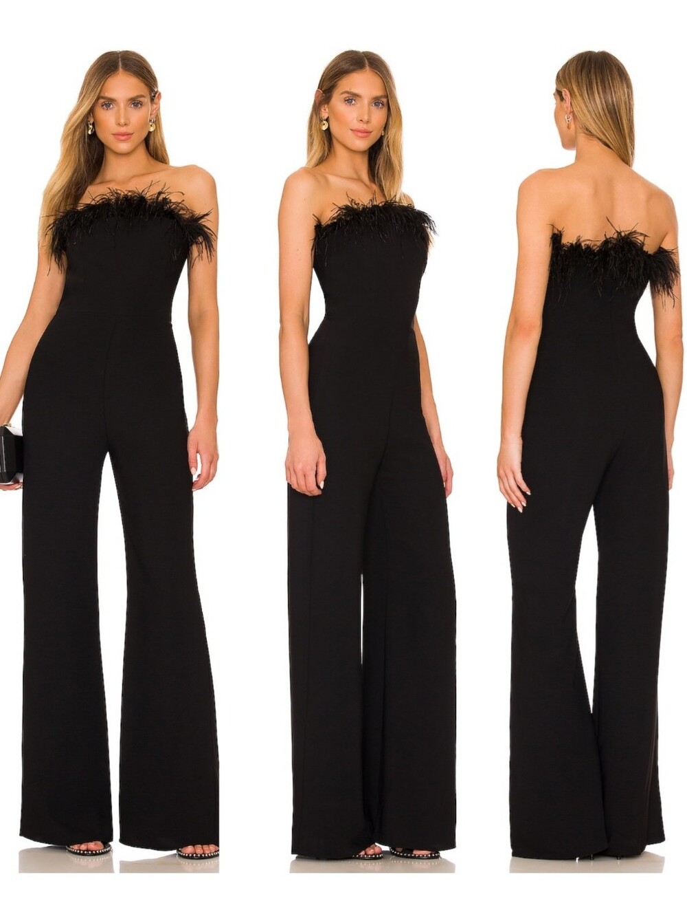 Amanda Unrichard x REVOLVE Amiah Jumpsuit in Black Size Small Feather Trimmed